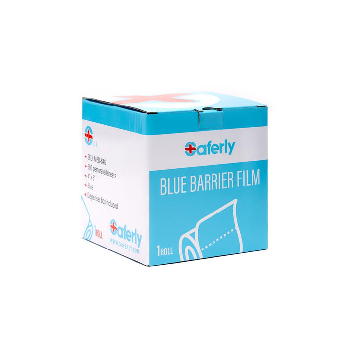 Saferly Blue Travel-Sized Barrier Film in Dispenser Box — 4” x 6” — Roll of 300 Sheets - Ultimate Tattoo Supply