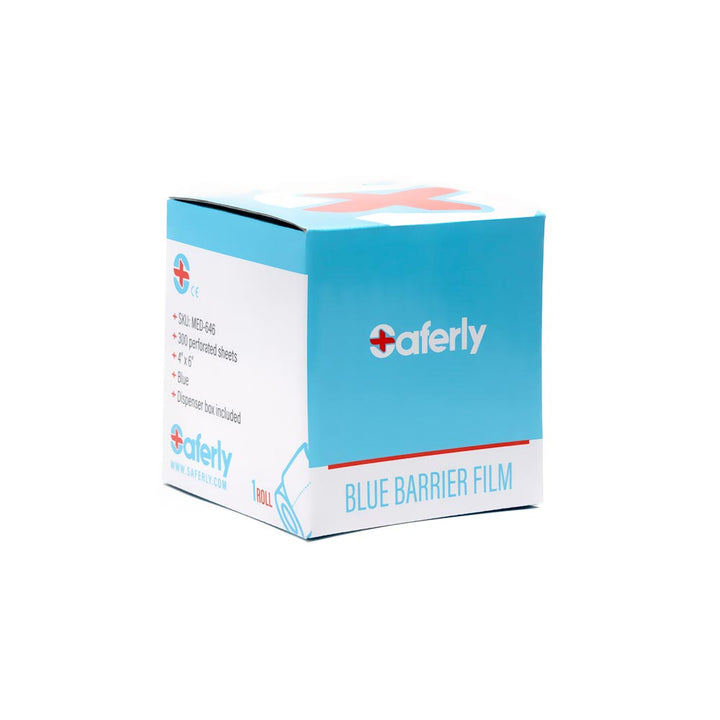 Saferly Blue Travel-Sized Barrier Film in Dispenser Box — 4” x 6” — Roll of 300 Sheets - Ultimate Tattoo Supply