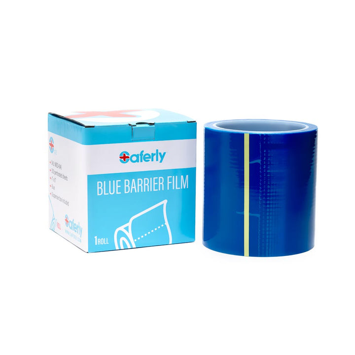 Saferly Blue Travel-Sized Barrier Film in Dispenser Box — 4” x 6” — Roll of 300 Sheets - Ultimate Tattoo Supply