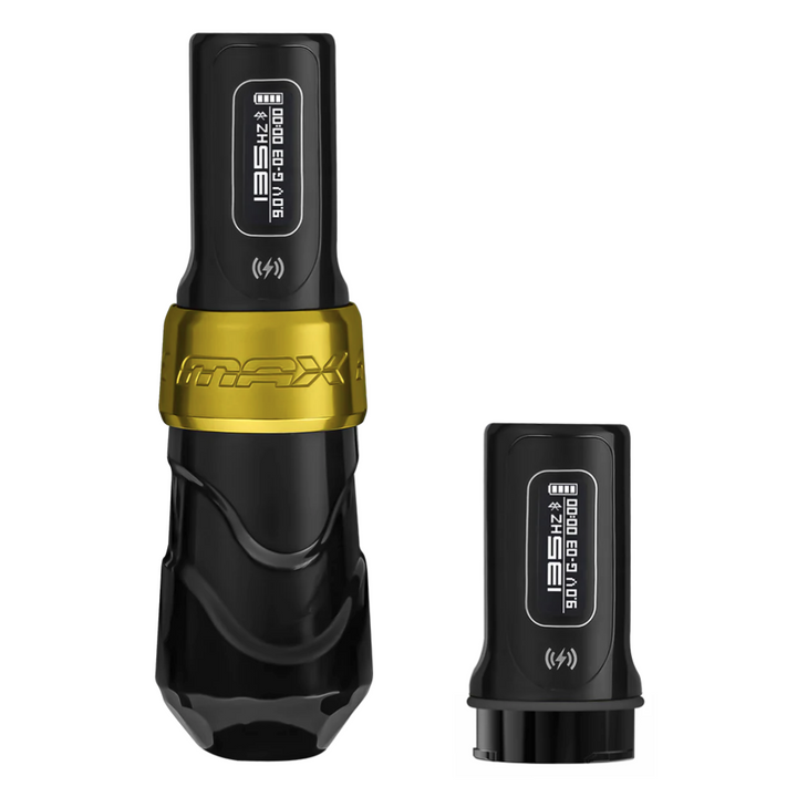 FK Irons Flux Max Wireless Tattoo Machine with 2 PowerBolt II — 4.0mm Stroke — Gold Stealth - Ultimate Tattoo Supply