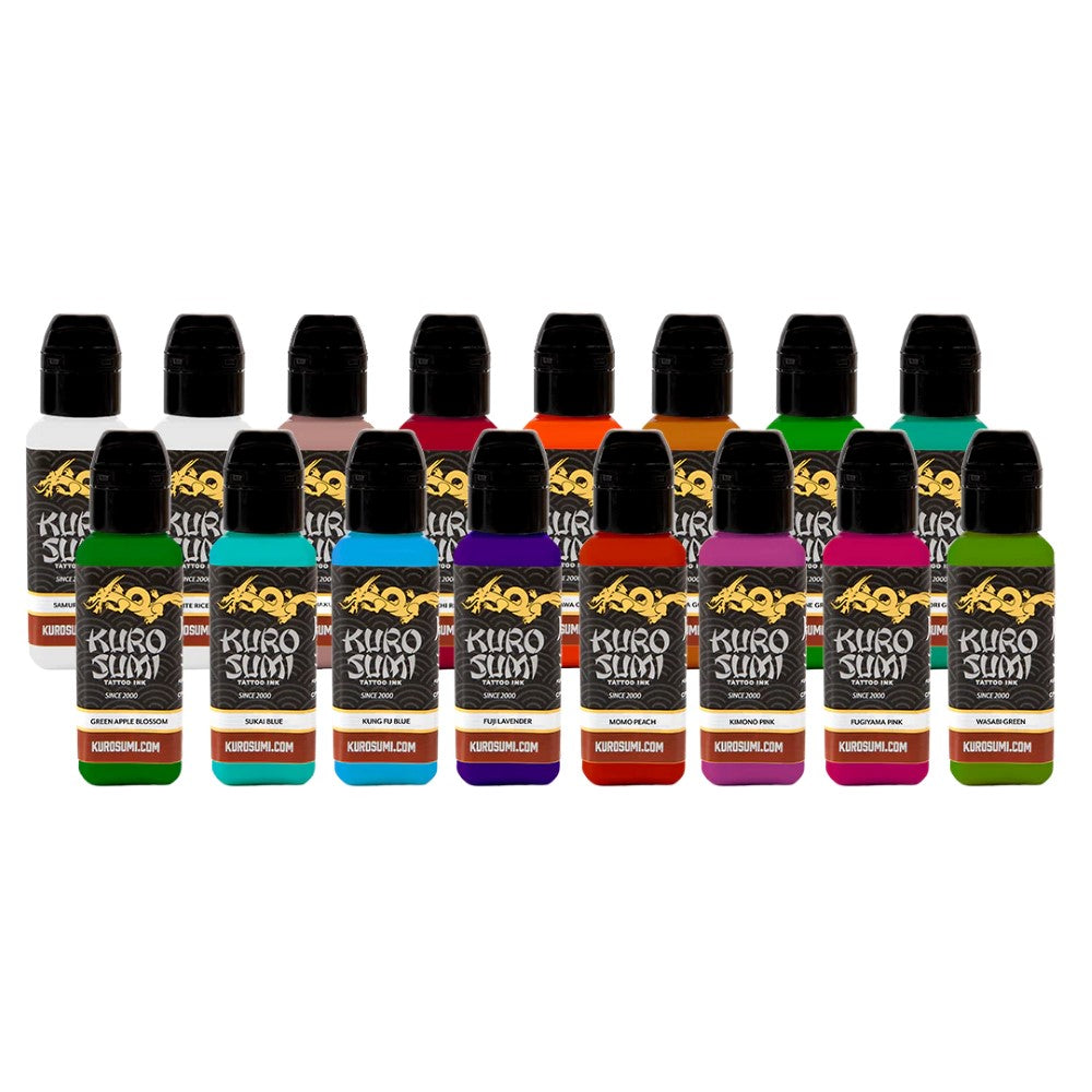 16 Color Primary Set #4 — Kuro Sumi Tattoo Ink — Pick Size - Ultimate Tattoo Supply