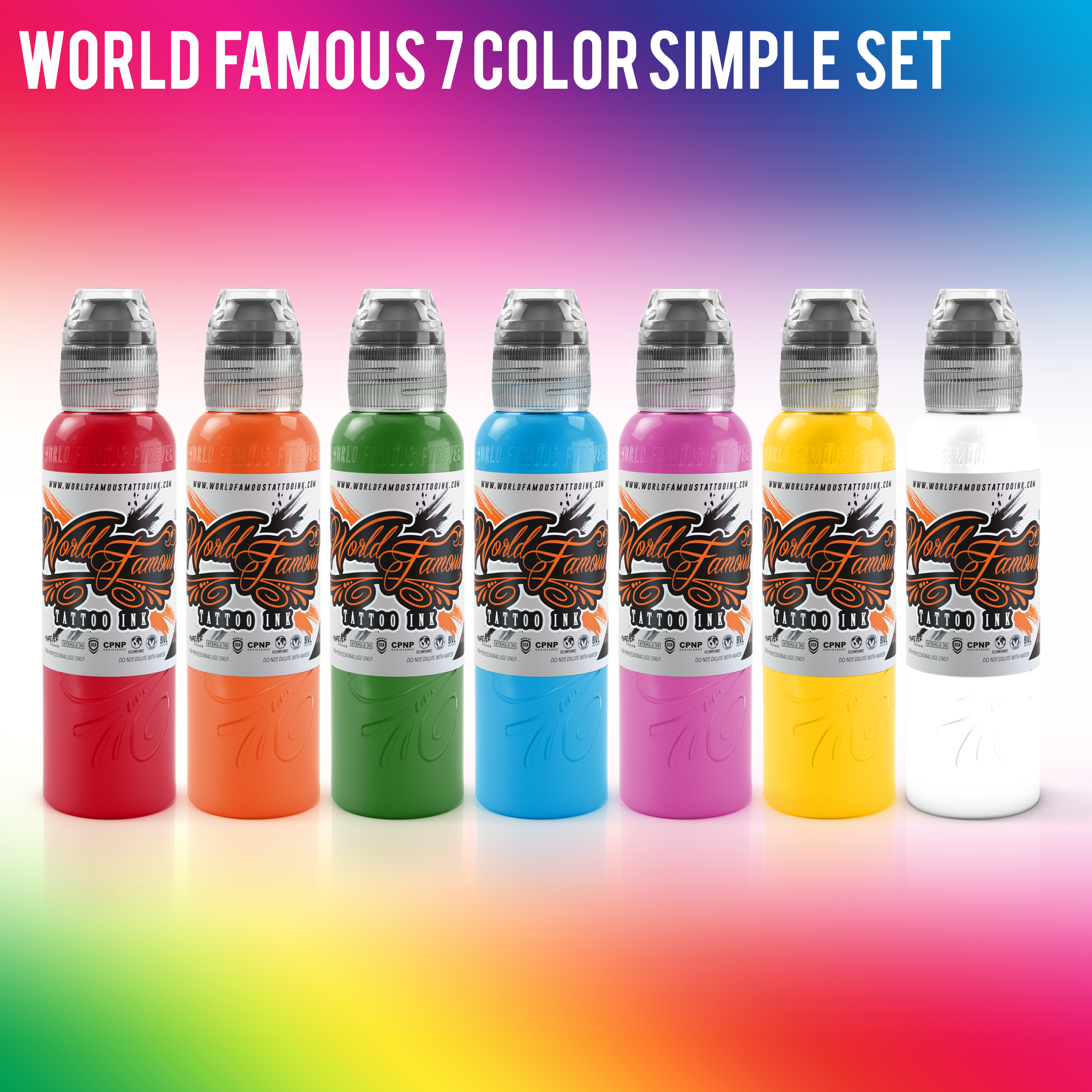 World Famous 7 Color Simple Set - 1/2oz. - Ultimate Tattoo Supply