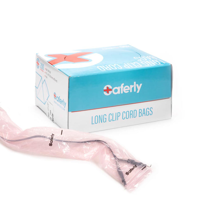 Saferly 32" Clip Cord Sleeves + Machine Bags — Pink — Box of 200 - Ultimate Tattoo Supply