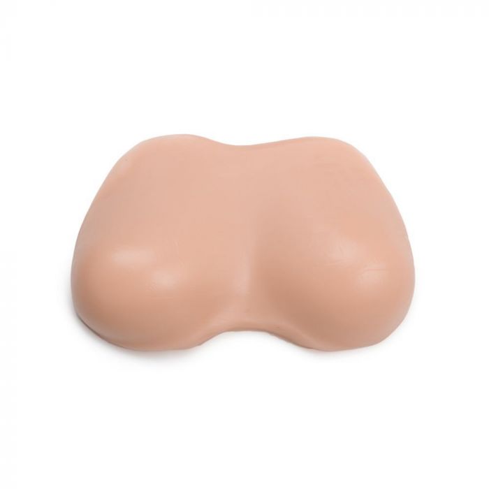 Light-toned tattooable flesh in the shape of female breasts on a white background.