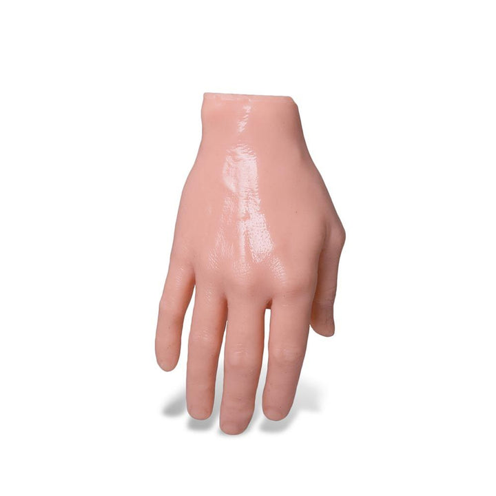 Light-toned tattooable hand facing downwards on a white background.