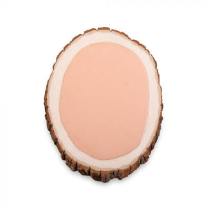 Tattooable flesh imbedded in a frame that looks like a wooden slab from the branch of a tree. This product is posed in front of a white background.