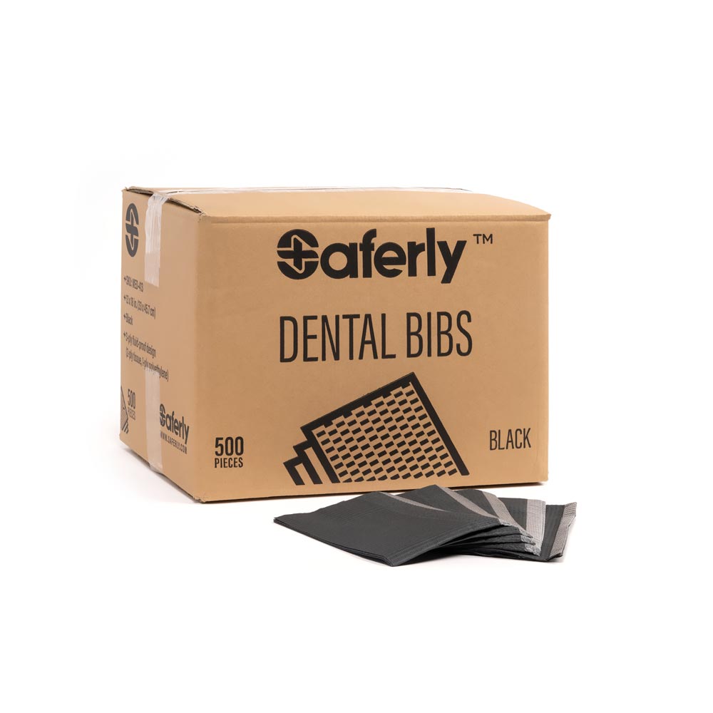 Saferly Medical Black Dental Bibs — 13” x 18” — Case of 500 - Ultimate Tattoo Supply