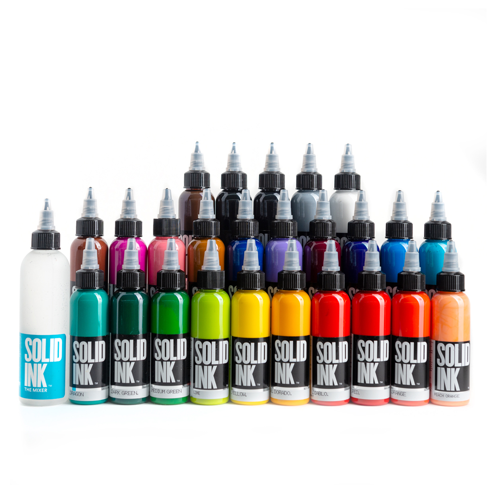 Solid Ink - 25 Color Fundamental Set 1oz Bottles - Ultimate Tattoo Supply