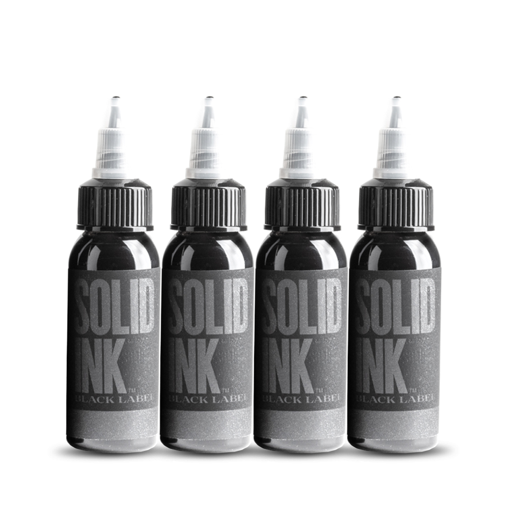 Solid Ink - Black Label 4 Bottle Grey Wash Set 1oz Bottles - Ultimate Tattoo Supply