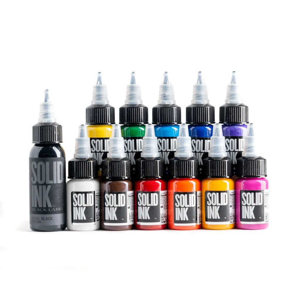 Solid Ink - 12 Color Mini Travel Set 1/2oz Bottles - Ultimate Tattoo Supply