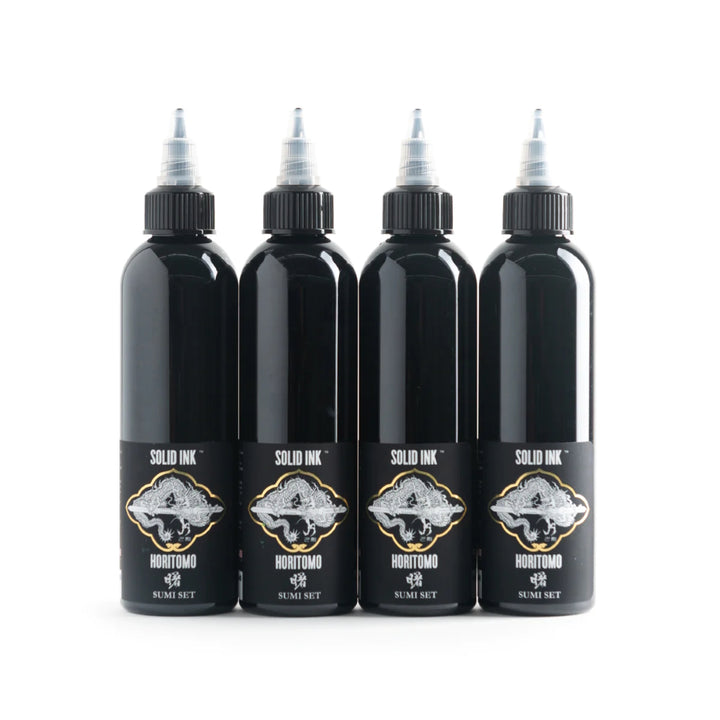 Solid Ink - Horitomo 4 Bottle Sumi Set - Pick Size - Ultimate Tattoo Supply