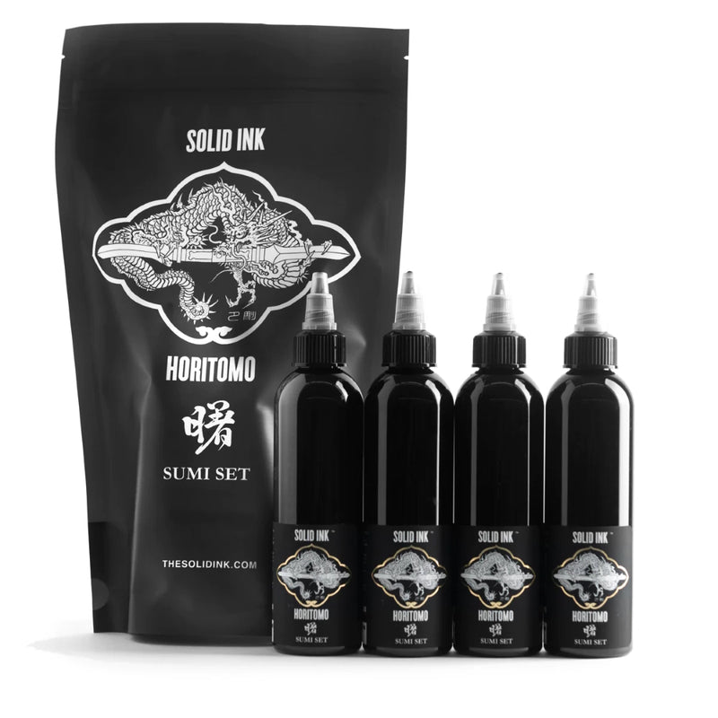 Solid Ink - Horitomo 4 Bottle Sumi Set - Pick Size - Ultimate Tattoo Supply