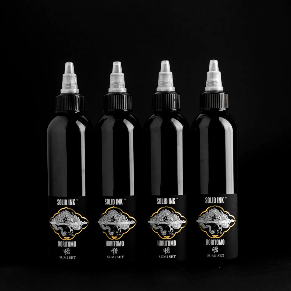 Solid Ink - Horitomo 4 Bottle Sumi Set - Pick Size - Ultimate Tattoo Supply