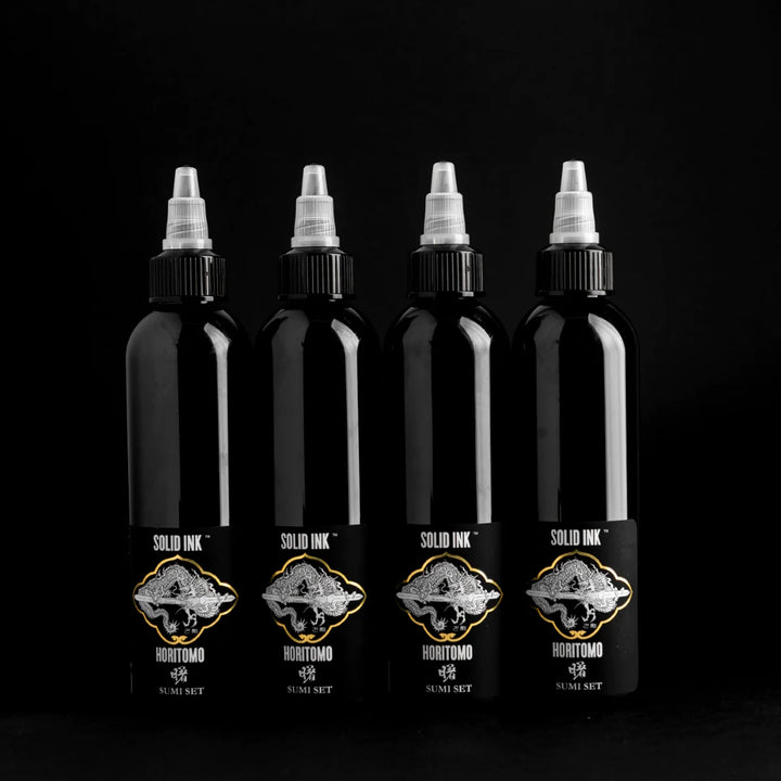 Solid Ink - Horitomo 4 Bottle Sumi Set - Pick Size - Ultimate Tattoo Supply