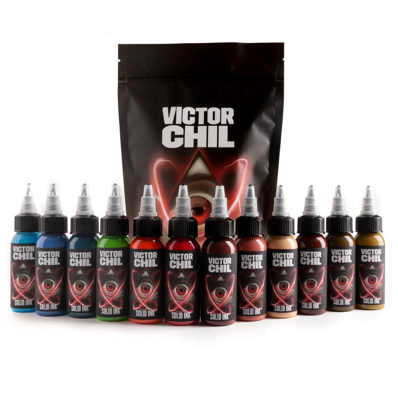 Solid Ink - Victor Chil 12 Color Set 1oz Bottles - Ultimate Tattoo Supply