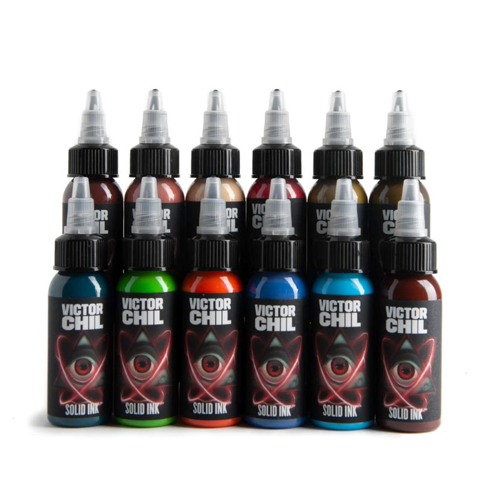 Solid Ink - Victor Chil 12 Color Set 1oz Bottles - Ultimate Tattoo Supply