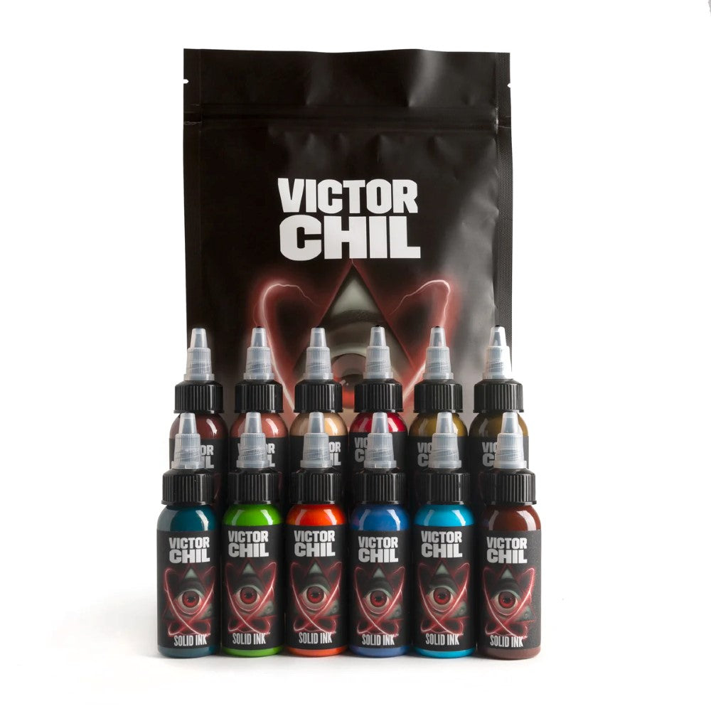Solid Ink - Victor Chil 12 Color Set 1oz Bottles - Ultimate Tattoo Supply
