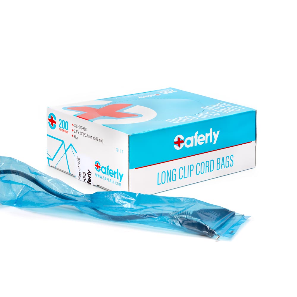 Saferly 20" Clip Cord Sleeves + Machine Bags — Blue — Box of 200 - Ultimate Tattoo Supply